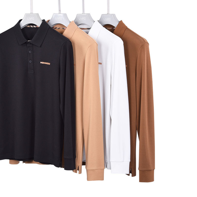Camisas de polo de manga larga para hombres Amistad con la piel Mezcla de algodón espandéx con logotipo personalizado