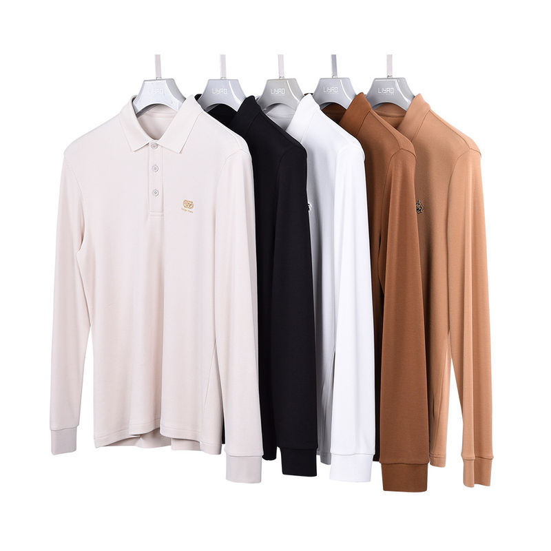 Camiseta de polo de algodón con manga larga para hombres Respirable Uniforme de color de otoño con logotipo personalizado