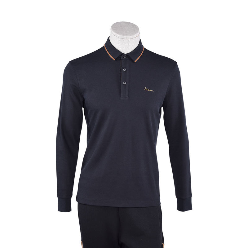 Camiseta de polo de algodón seco rápido para hombres con cuello de pie e impresión verde