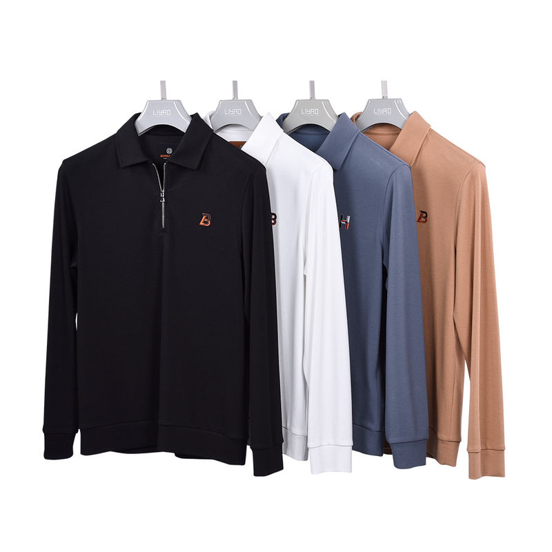 Temporada de otoño Camisa de polo impermeable de manga completa para hombres colores personalizados 170-210 gramos