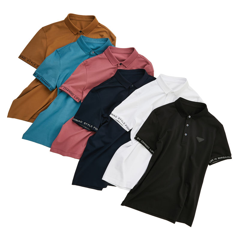 Camisetas de golf masculinas de verano con cuello trundown Impresión en relieve personalizada anti-pilling