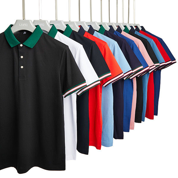 Camiseta de polo de tricotado de manga corta para hombres para golf en negro blanco rosa azul verde marino