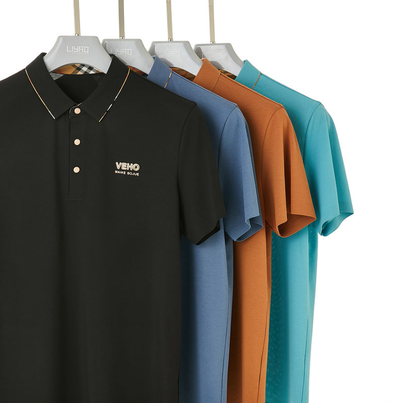 Impresión verde camisetas de polo de algodón masculino para oficina uniforme de punto de diseño antiarrugas
