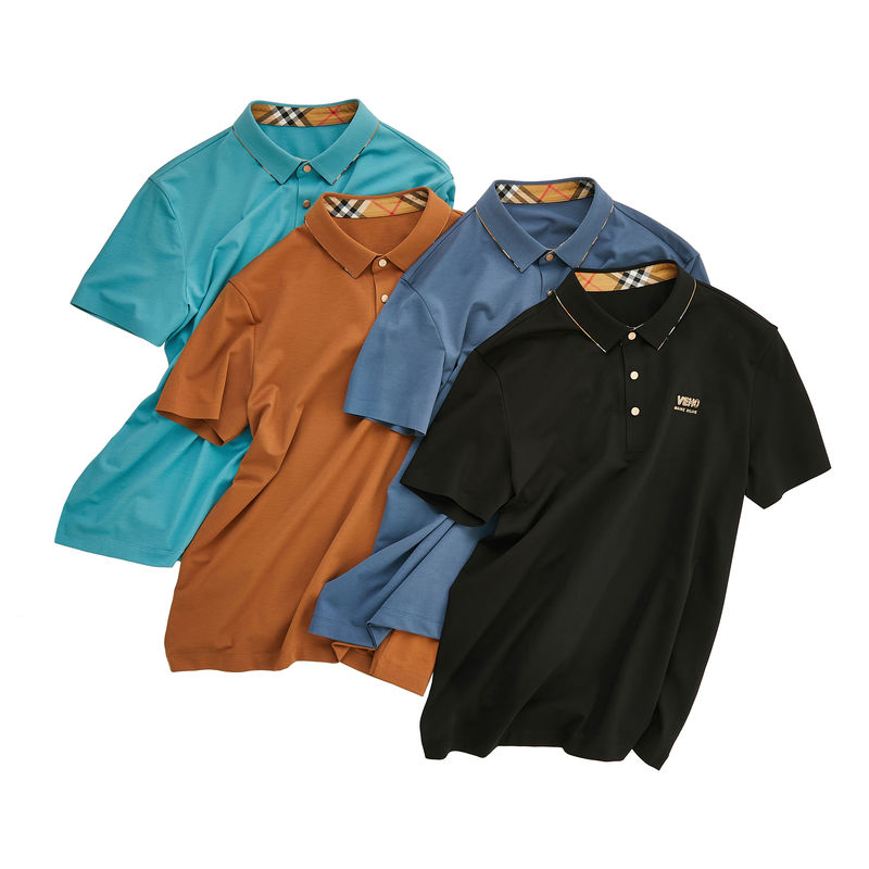 Impresión verde camisetas de polo de algodón masculino para oficina uniforme de punto de diseño antiarrugas