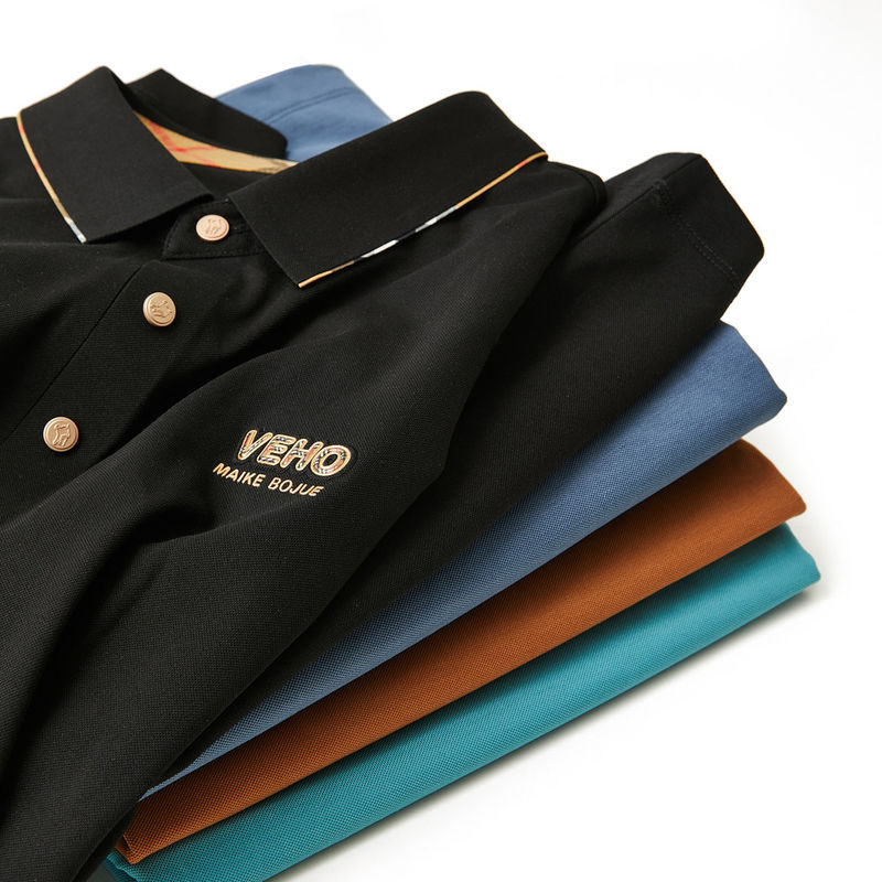 Impresión verde camisetas de polo de algodón masculino para oficina uniforme de punto de diseño antiarrugas