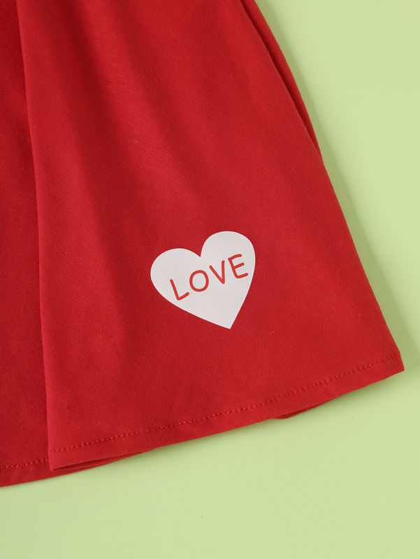 Chicas Rojas faldas cortas y vestidos con el patrón del corazón de amor en poliéster espandéx