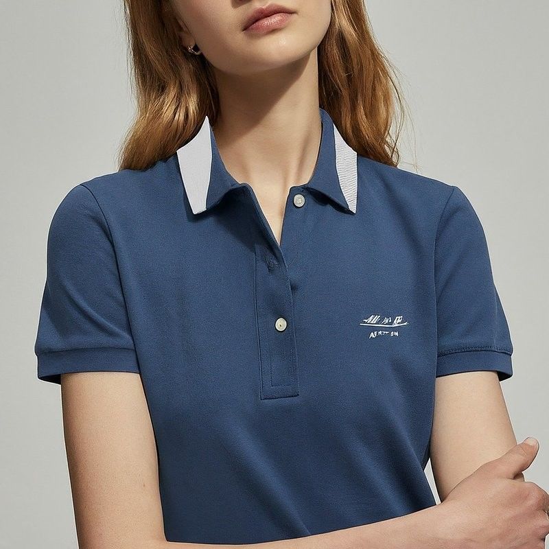 Camisetas de polo de algodón de verano para mujeres de color personalizado azul blanco bordado con impresión puff
