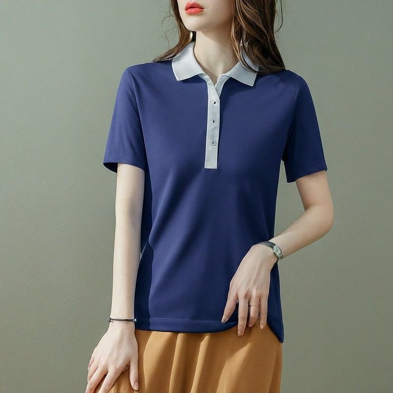 Camisetas de polo de algodón de verano para mujeres de color personalizado azul blanco bordado con impresión puff