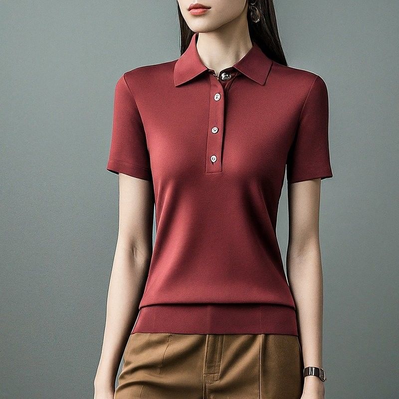 Camisas de polo de manga corta para mujeres de punto de color antiarrugas OEM ODM