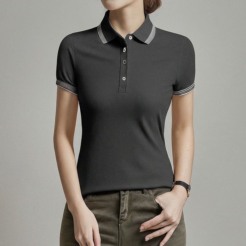 Camisas de polo de manga corta para mujeres de punto de color antiarrugas OEM ODM