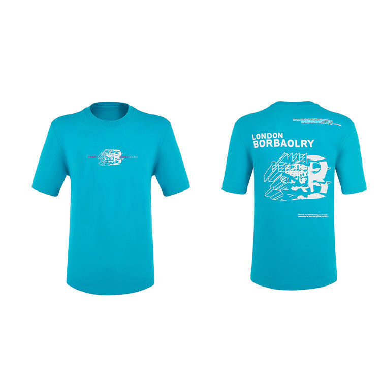 Etiqueta de logotipo personalizado Casual Cómodo Ropa de algodón sencilla Hombres Frío Sentimiento Anti-pillaje Negro Blanco Azul Cyan camiseta