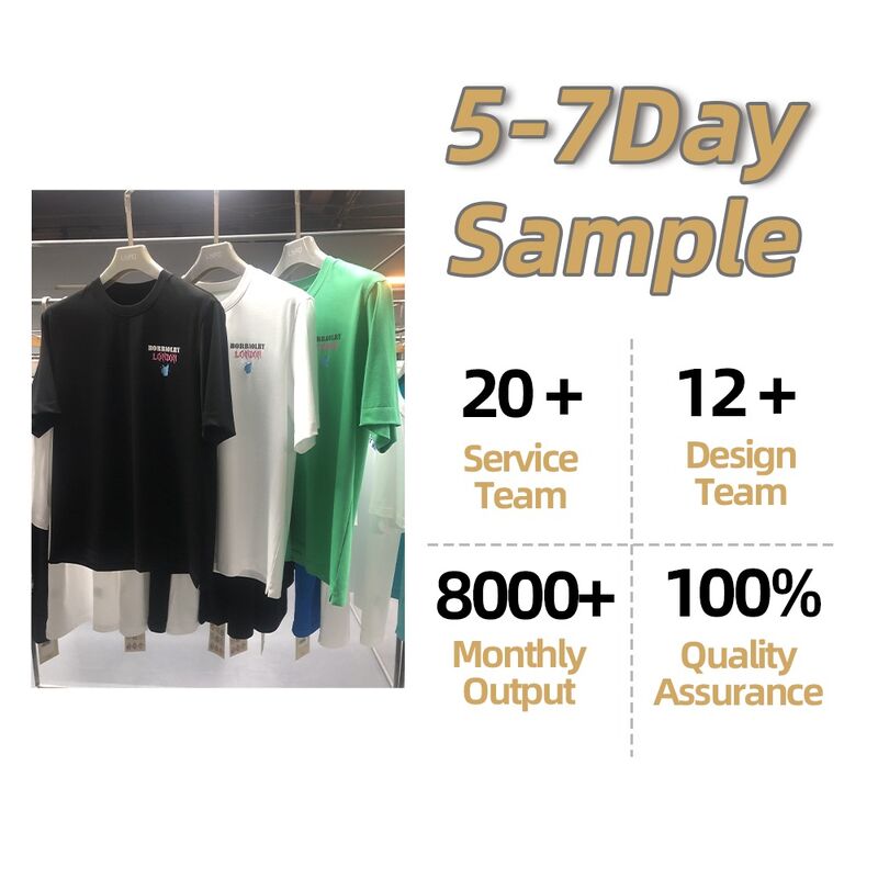 Camiseta negra y blanca de hombre con hombros caídos y peso pesado con bordado y estampados de logotipo personalizados de fábrica en oferta