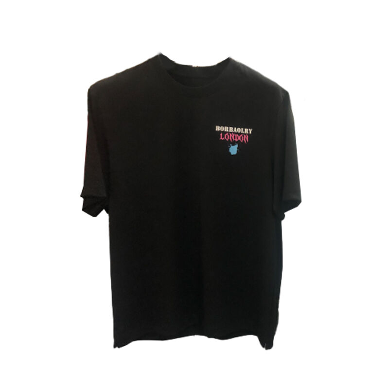 Camiseta negra y blanca de hombre con hombros caídos y peso pesado con bordado y estampados de logotipo personalizados de fábrica en oferta