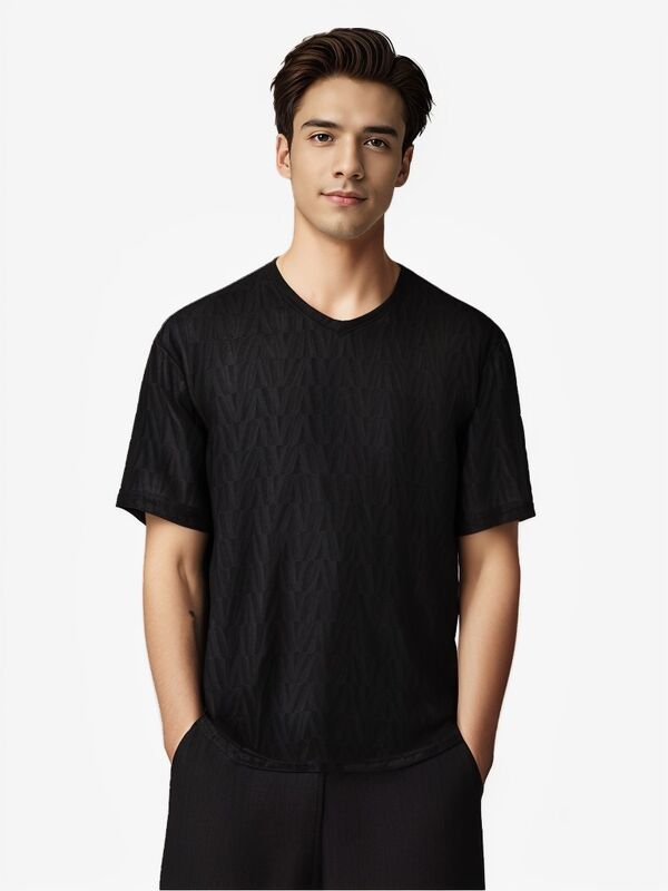 2025 Verano de los hombres de alta gama plaid hielo seda camiseta de manga corta elegante lujo ocio media manga superior de ajuste suelto de punto nuevo