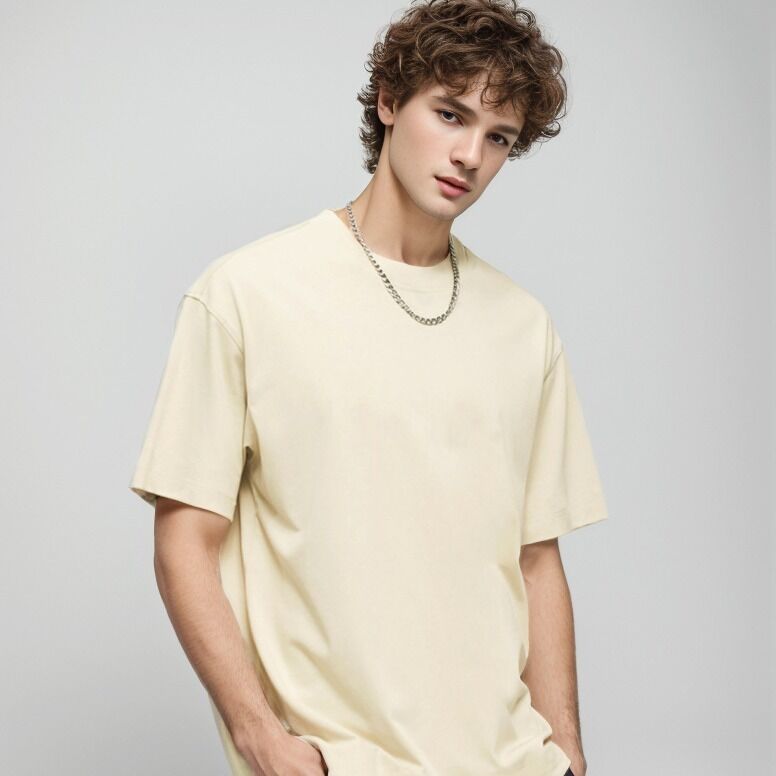 Camiseta básica personalizada para hombre, camiseta de cuello redondo acanalado de alta calidad y peso pesado para hombre