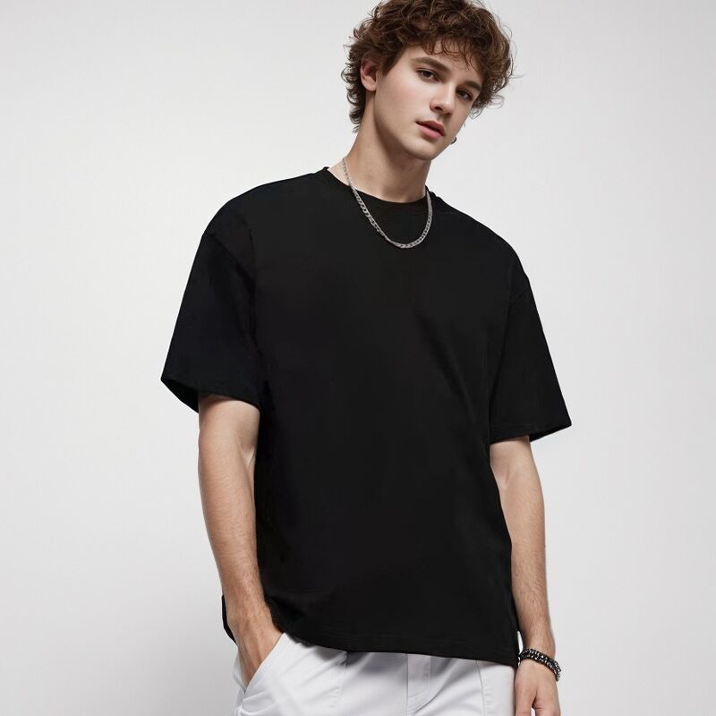 Camiseta básica personalizada para hombre, camiseta de cuello redondo acanalado de alta calidad y peso pesado para hombre