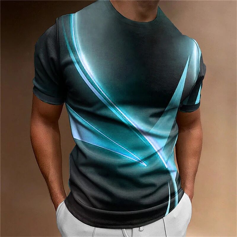 Camiseta de correr casual para hombre con estampado digital 3D, secado rápido, cuello polo suave, estilo ajustado, manga corta, tejido de punto, talla grande