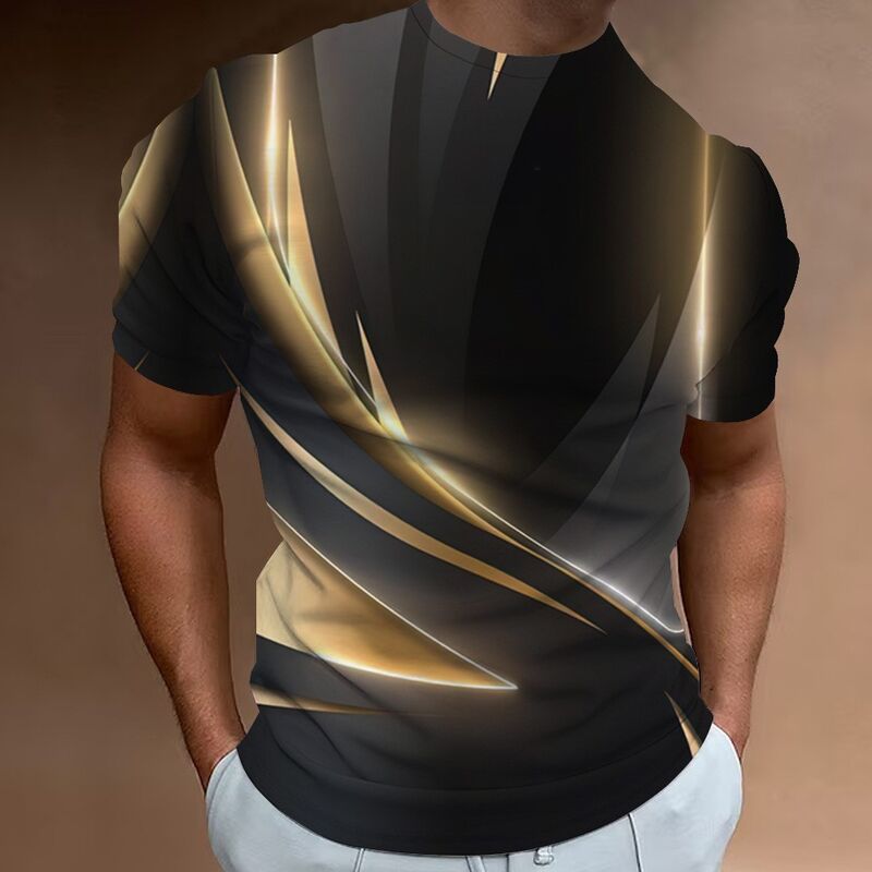 Camiseta de correr casual para hombre con estampado digital 3D, secado rápido, cuello polo suave, estilo ajustado, manga corta, tejido de punto, talla grande