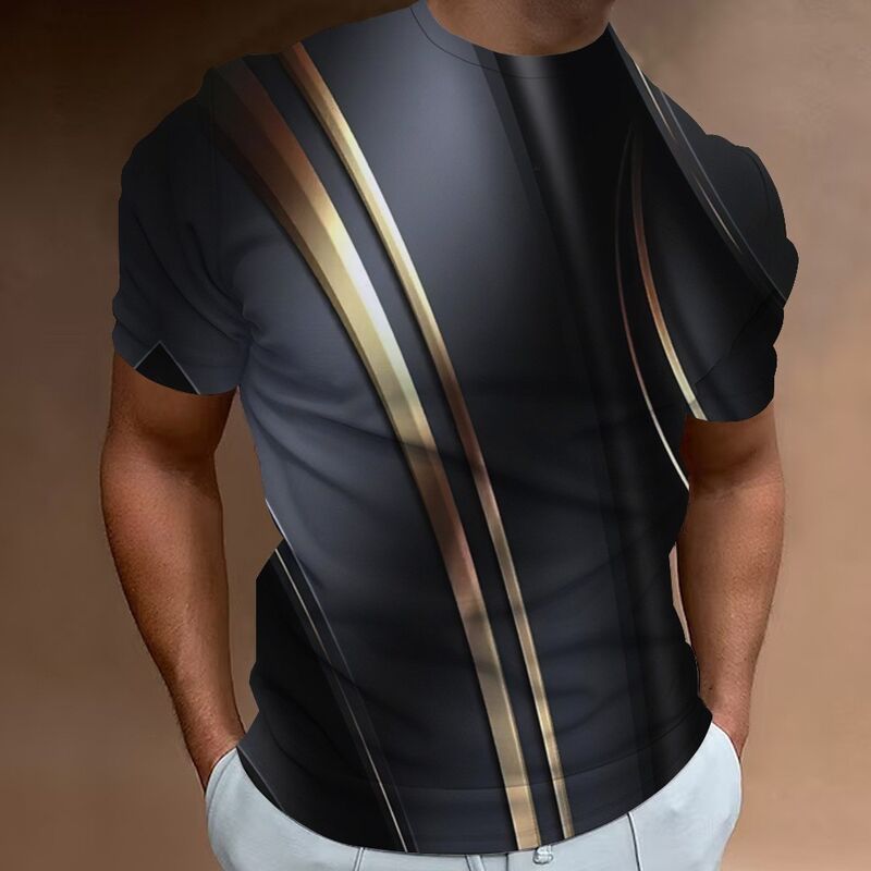 Camiseta de correr casual para hombre con estampado digital 3D, secado rápido, cuello polo suave, estilo ajustado, manga corta, tejido de punto, talla grande
