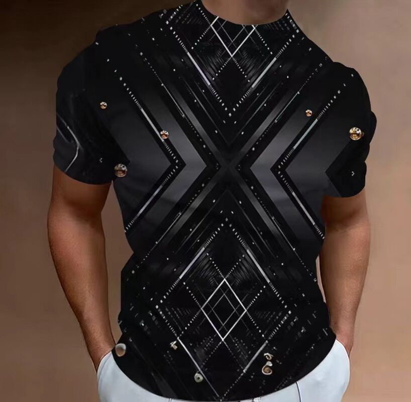 Camiseta de correr casual para hombre con estampado digital 3D, secado rápido, cuello polo suave, estilo ajustado, manga corta, tejido de punto, talla grande