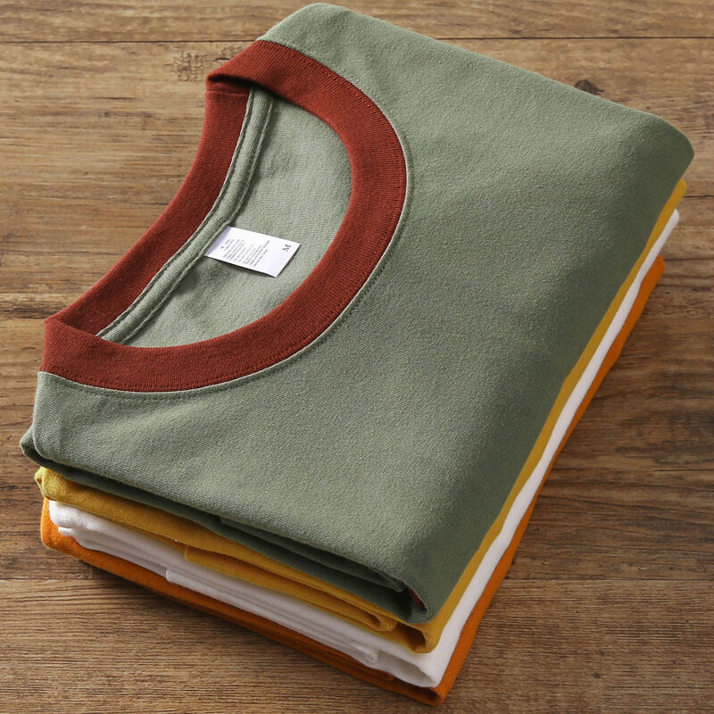 Fabricante mayorista camiseta de costura de color en bloque de costura unisex de peso pesado de alta calidad camiseta de parcheado de dos tonos