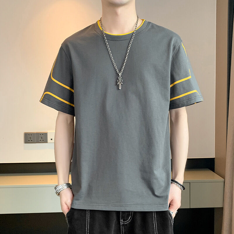 OEM logotipo personalizado bordado diseño impreso para hombres camiseta de manga corta con parte superior suelta camiseta de manga media de verano