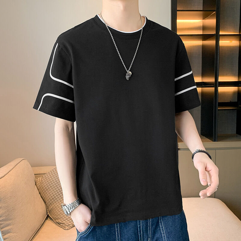 OEM logotipo personalizado bordado diseño impreso para hombres camiseta de manga corta con parte superior suelta camiseta de manga media de verano