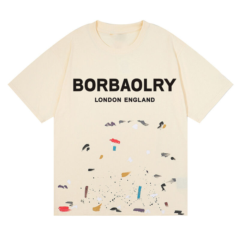 T-shirt lavado con ácido para hombres de la galería de ropa callejera graffiti pintura salpicadura algodón al por mayor patrón sólido de punto