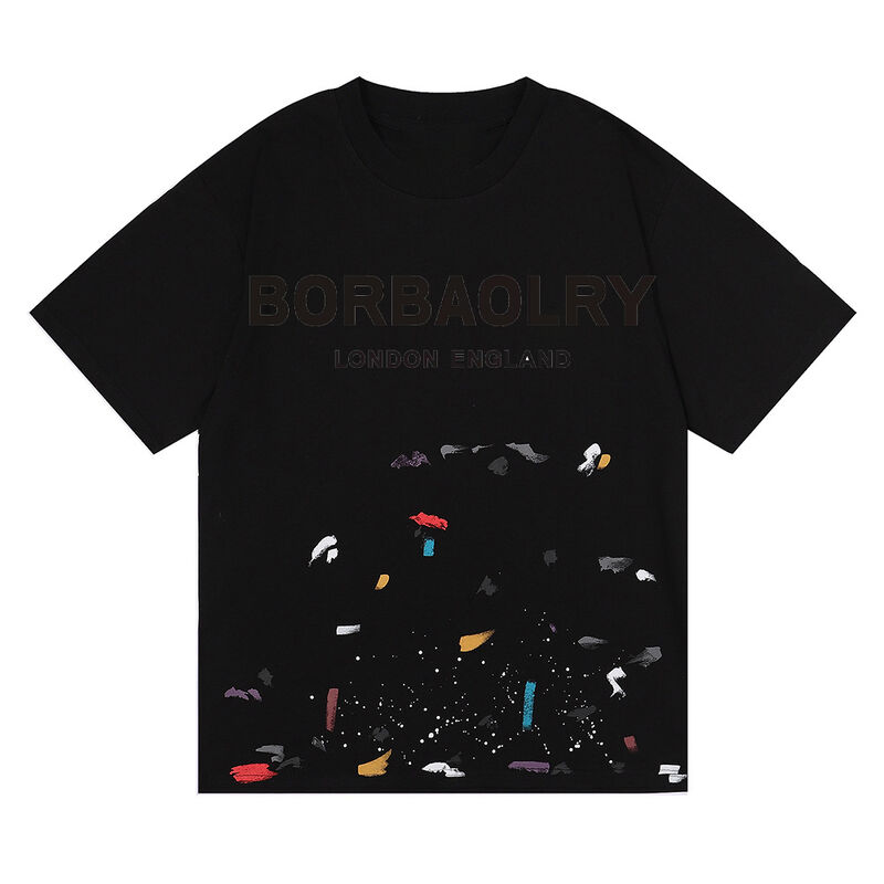 T-shirt lavado con ácido para hombres de la galería de ropa callejera graffiti pintura salpicadura algodón al por mayor patrón sólido de punto