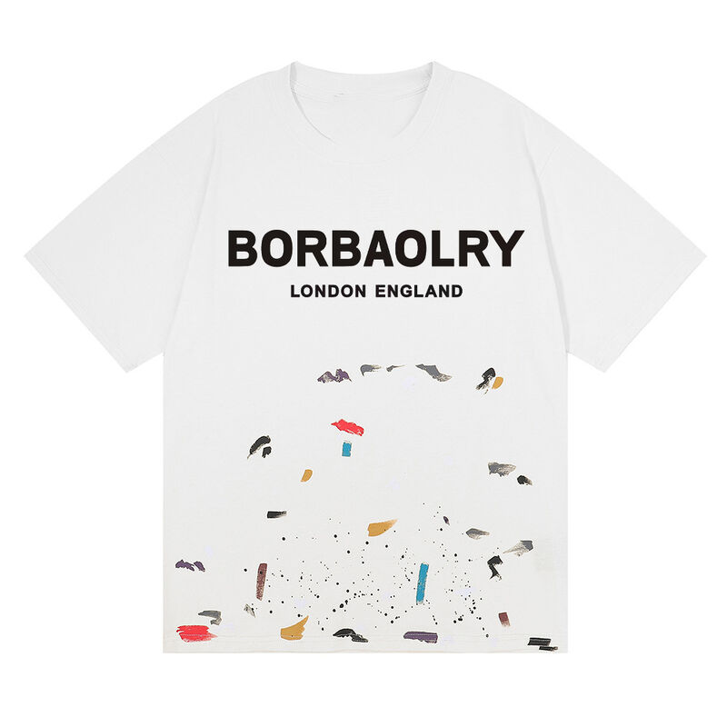 T-shirt lavado con ácido para hombres de la galería de ropa callejera graffiti pintura salpicadura algodón al por mayor patrón sólido de punto