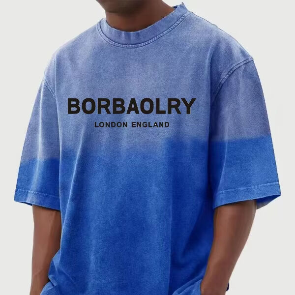 Camiseta de manga corta de hombre lavado en gradiente de calle personalizado Casual Tops masculinos de verano ropa mayorista