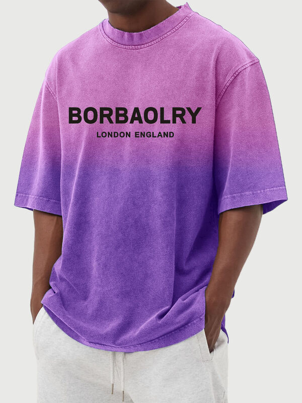 Camiseta de manga corta de hombre lavado en gradiente de calle personalizado Casual Tops masculinos de verano ropa mayorista