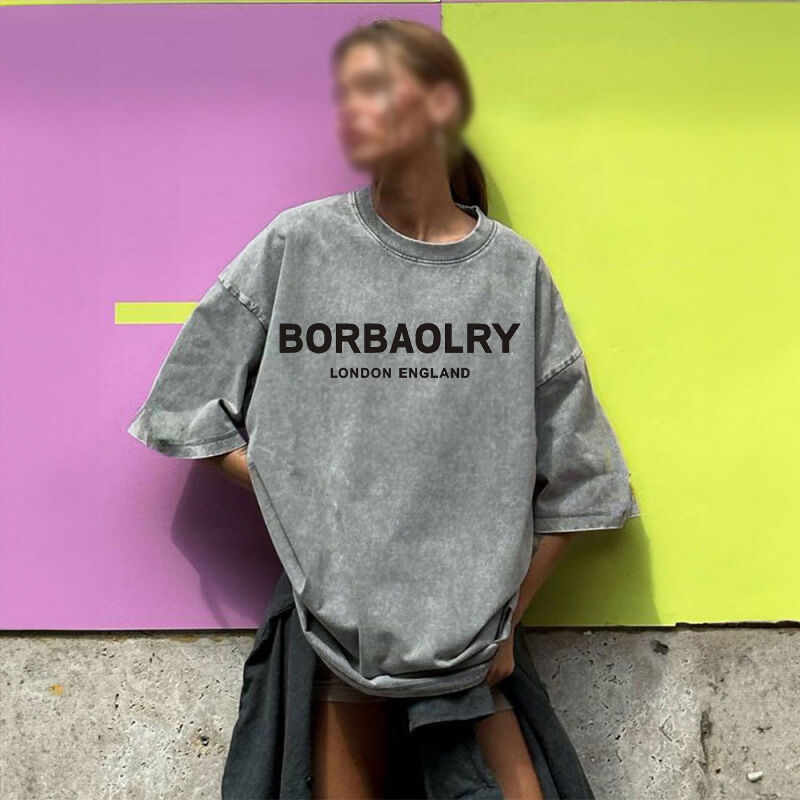 Camiseta de algodón de alta calidad de gran tamaño de época de color sólido Camiseta lavada de peso pesado Camiseta de época