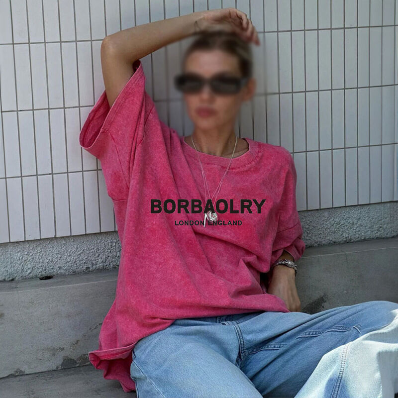 Camiseta de algodón de alta calidad de gran tamaño de época de color sólido Camiseta lavada de peso pesado Camiseta de época