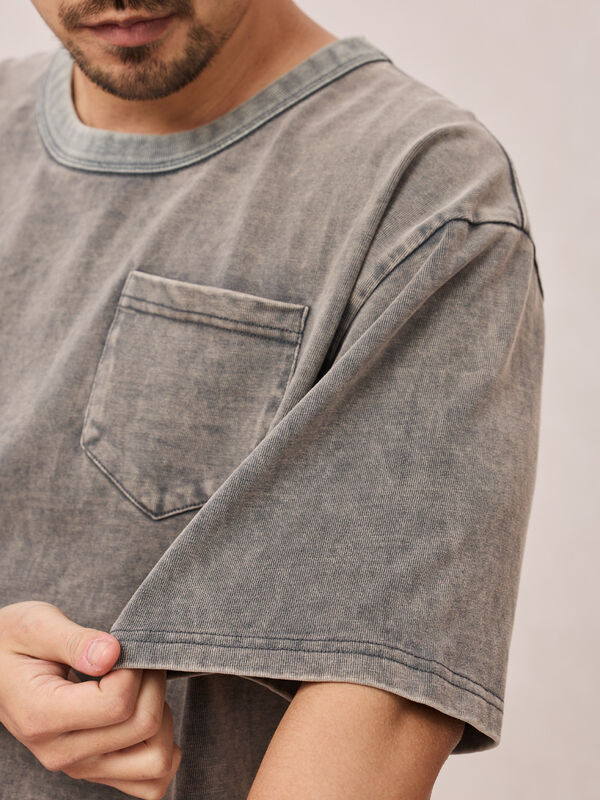 Venta al por mayor de camisetas unisex lavado vintage de impresión de verano de peso pesado negro camiseta de hombres de gran tamaño