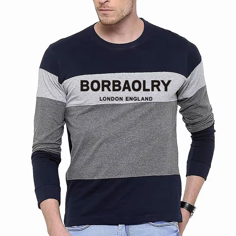 Camiseta de manga larga fina con cuello redondo y bloques de color para hombre de talla grande para otoño e invierno
