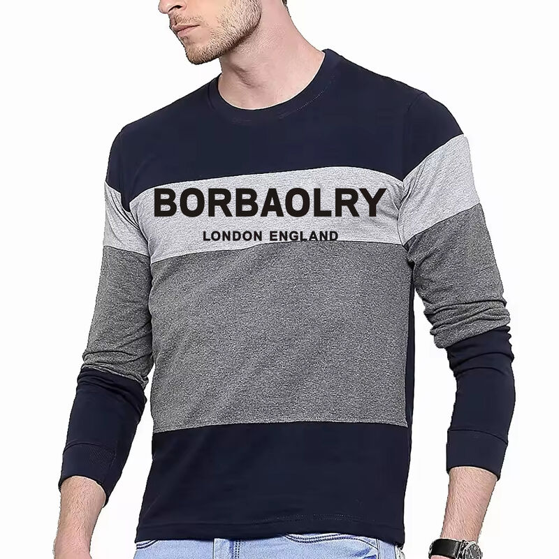 Camiseta de manga larga fina con cuello redondo y bloques de color para hombre de talla grande para otoño e invierno
