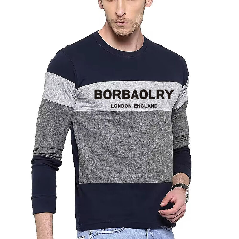 Camiseta de manga larga fina con cuello redondo y bloques de color para hombre de talla grande para otoño e invierno