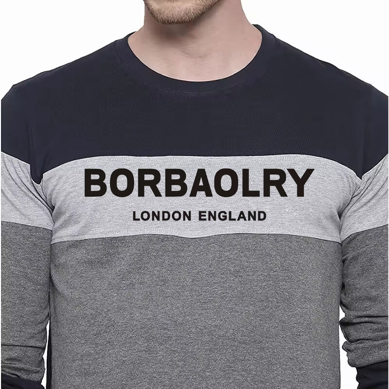 Camiseta de manga larga fina con cuello redondo y bloques de color para hombre de talla grande para otoño e invierno