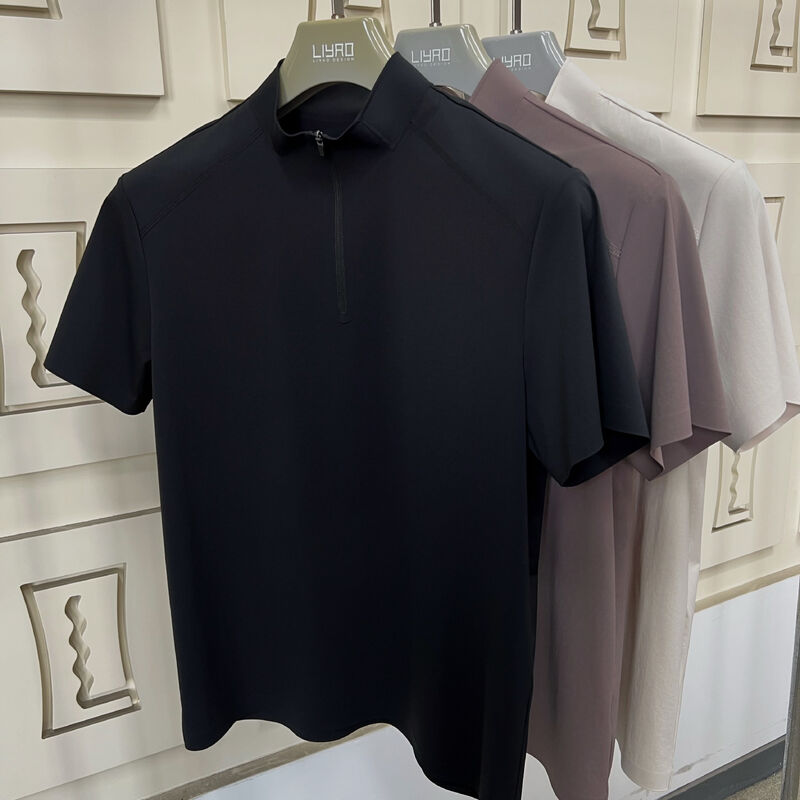 Hombres camisetas de cuello alto con manga corta de estiramiento rápido Tejido seco y transpirable para camisetas deportivas al aire libre