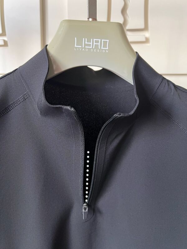 Hombres camisetas de cuello alto con manga corta de estiramiento rápido Tejido seco y transpirable para camisetas deportivas al aire libre