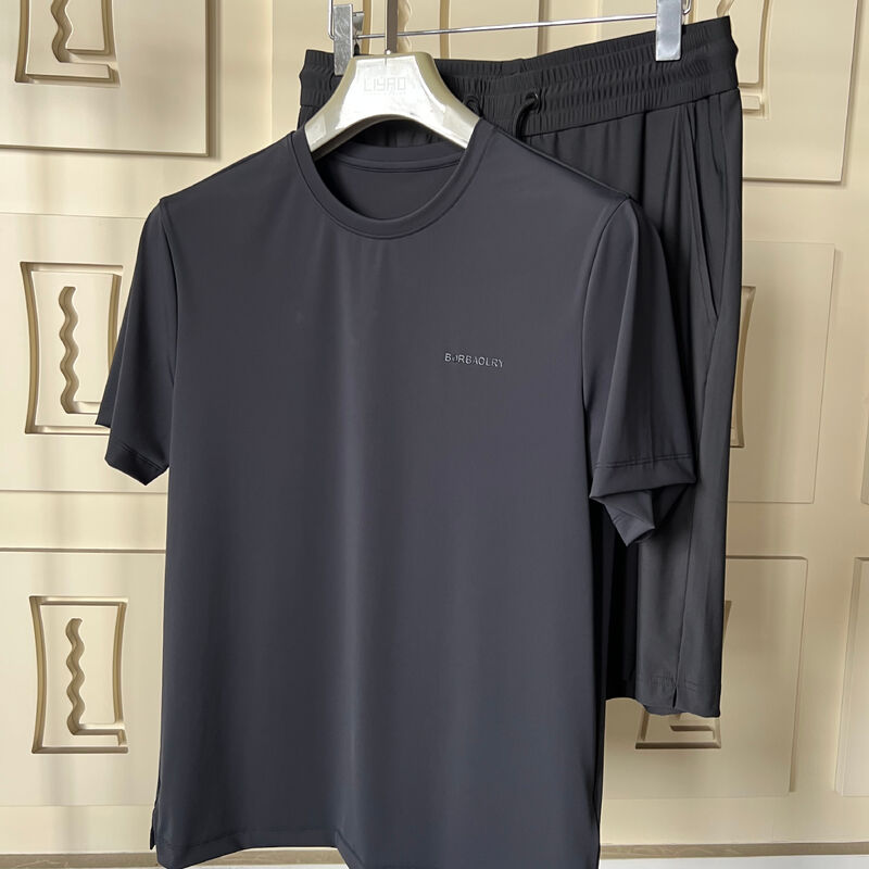 Camiseta deportiva para hombre, conjunto deportivo informal negro - Camiseta de manga corta y pantalón, tejido transpirable con protección UV