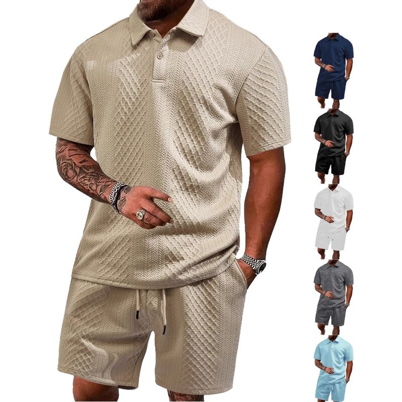 Oferta especial Conjuntos de polo de manga corta para hombre de verano transpirables, lisos y ligeros, tejido de poliéster/algodón
