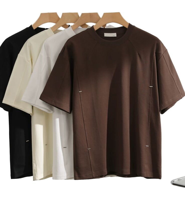 Customizable Men's Loose Fit Short Sleeve Top Comfortable Vintage Style Simple Solid Color Casual Wear