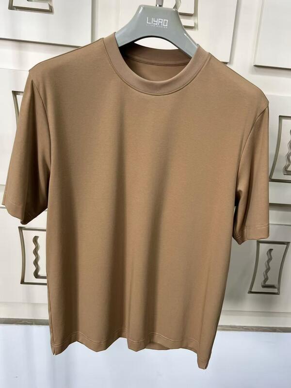 Customizable Men's Loose Fit Short Sleeve Top Comfortable Vintage Style Simple Solid Color Casual Wear