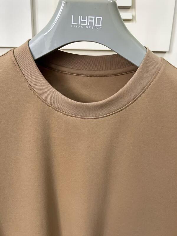 Customizable Men's Loose Fit Short Sleeve Top Comfortable Vintage Style Simple Solid Color Casual Wear