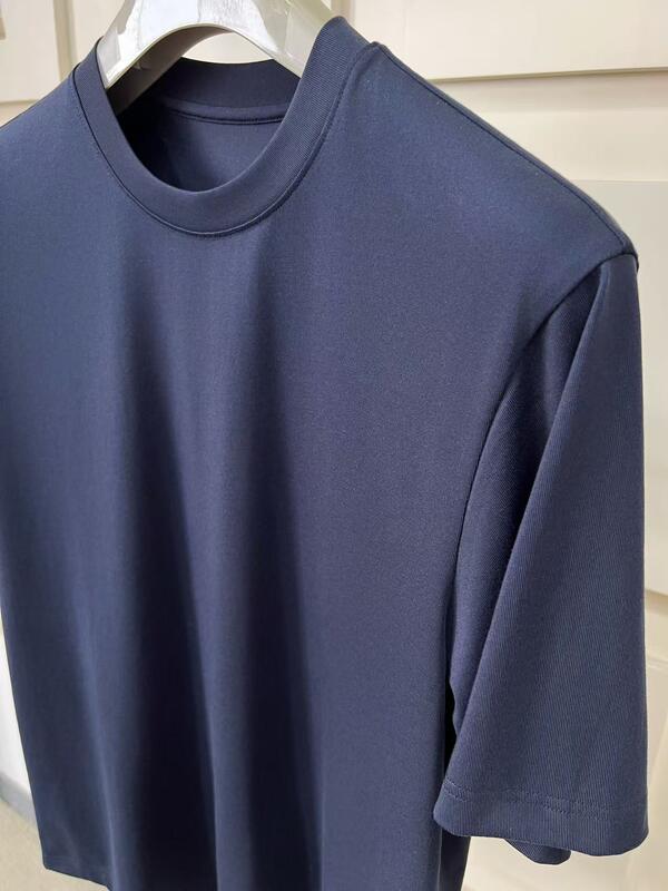 Customizable Men's Loose Fit Short Sleeve Top Comfortable Vintage Style Simple Solid Color Casual Wear