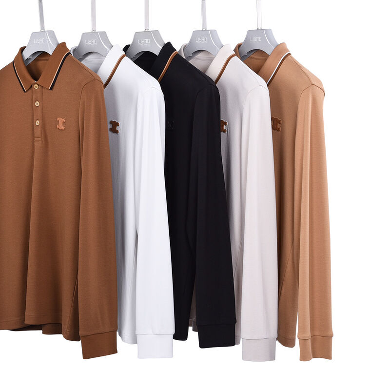 Diseño de moda más vendido, antipilling, color liso, polo de manga larga nuevo, diseño de cuello en contraste, logo personalizado