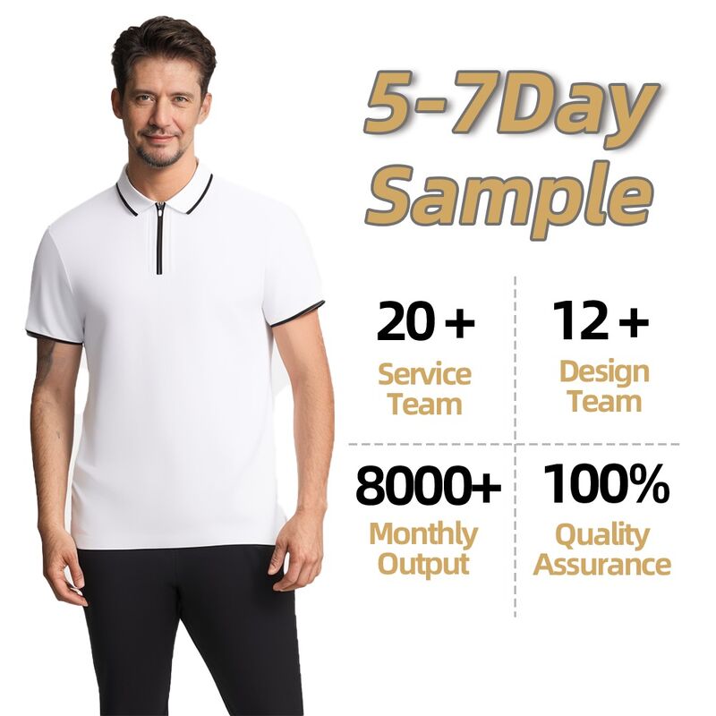 Camiseta de golf polo de algodón para hombre, manga corta con media cremallera, estilo tejido transpirable con decoración de botones de alta calidad