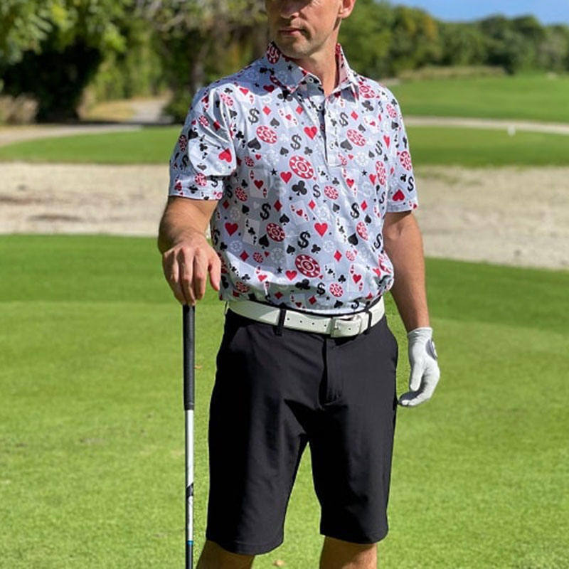 OEM de alta calidad de los hombres Poker Black Jack Golf Manga corta 4 Way Estiramiento Ligero Rápido Seco Golf Polo Camisa Logotipo personalizado
